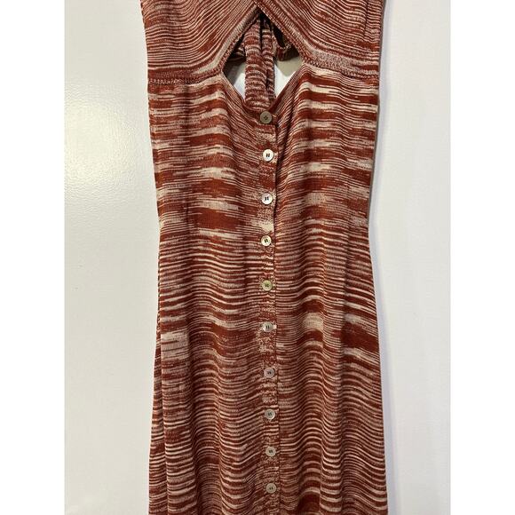 For Love & Lemons Isabella Midi Dress Brown Cream Size Med/Lg (XL) NWT Stretchy - Picture 7 of 16